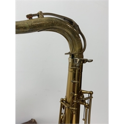  Henri Selmer Paris brass tenor saxophone with lacquered finish and chased decoration, serial no. M68865, L83cm including crook, in fitted carrying case  