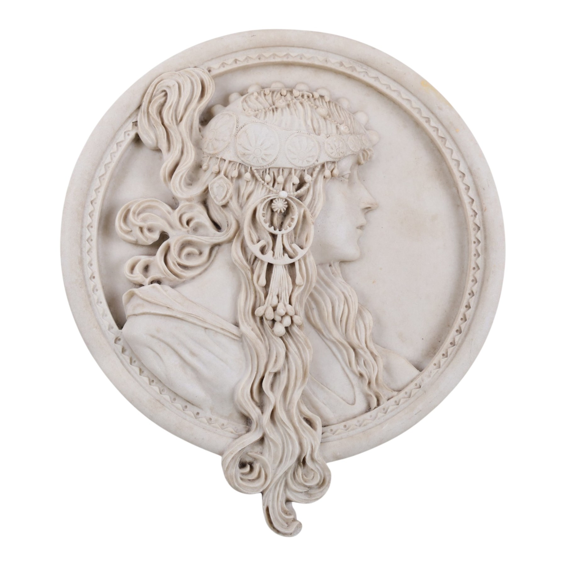 Set of six Art Nouveau style resin plaques , D20cm