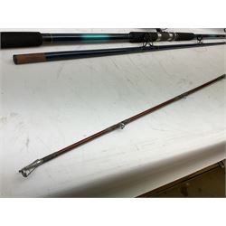 Shakespeare 'Composite Beachcaster 1332-300' 10ft two piece rod with Shakespeare alpha reel, Elastiglas two piece fly rod, Ryobi Masterline carbon fibre 'Pioneer PIF 85 Fly 8' 6