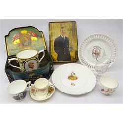  Royal Worcester Pope John Paul II 1982 loving cup ltd. ed. 30/1000, Robert Baden commemorative glass goblet, General Lord Wolseley A Present From Blackpool cup, Old Foley Queen Victoria commemorative coffee cup & saucer, General Hector MacDonald and other commemorative wares    
