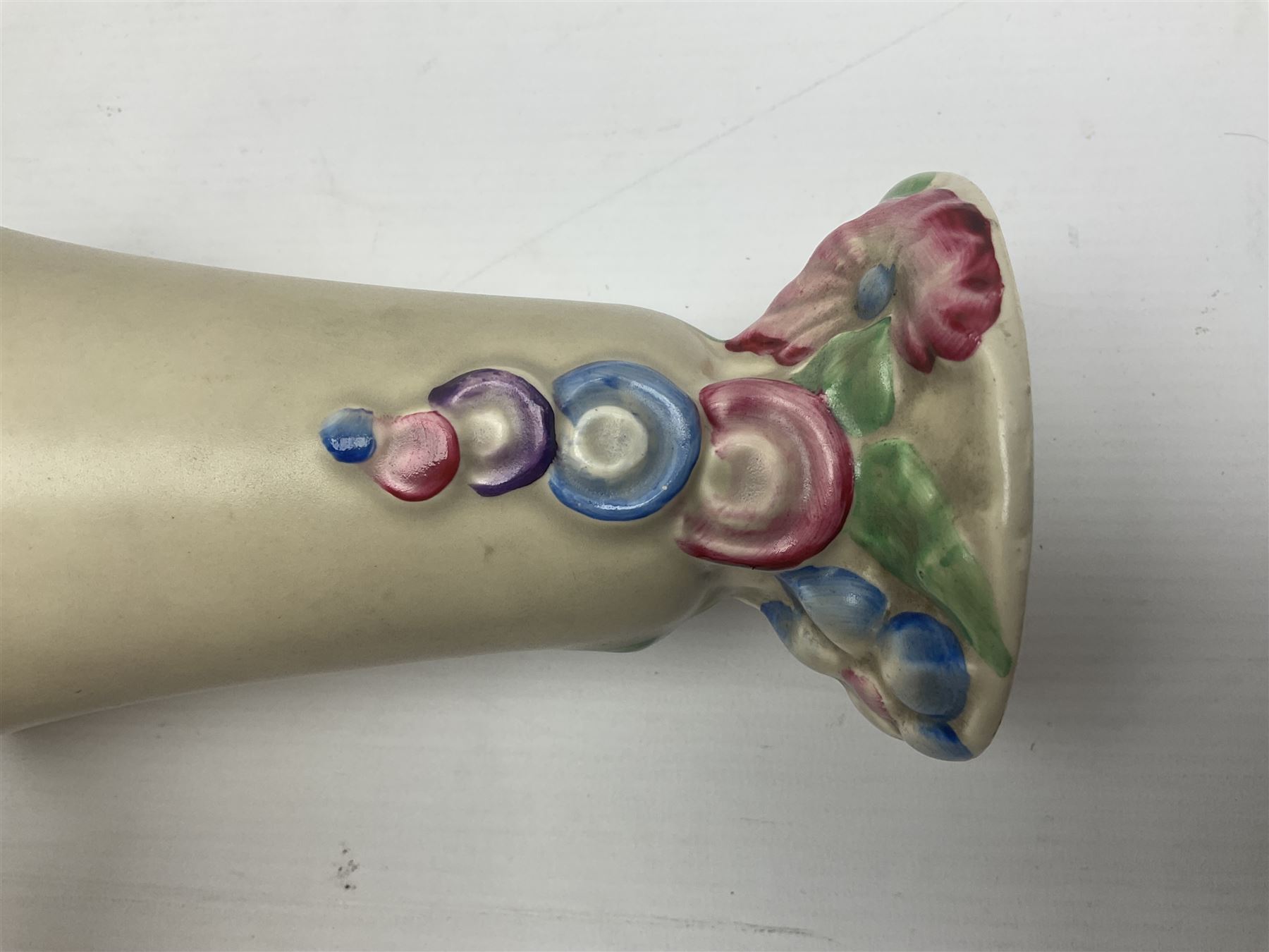 Collection of 1930s ceramics, comprising Shorter & Son jug with bird handle, set of three J.H.W & Sons graduating jugs, Clarice Cliff My Garden pattern vase and Celtic Harvest pattern cake plate and a Burleigh Ware sandwich plate set, bird jug H21cm