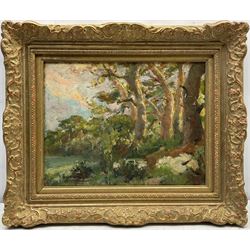 Gustave Caillou (French 1851-1936): Wooded Landscape, oil on panel indistinctly signed 26cm x 34cm