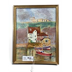 English School (20th century): View of Whitby, oil on canvas signed Vodale 40cm x 30cm