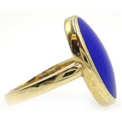  9ct gold single stone oval lapis lazul ring, hallmarked  