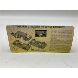 Corgi - Lincoln Continental Executive Limousine No.262, with illuminated T.V. screen, gold body, black roof, red interior, spun wheel hubs, film strip and bulbs; Chitty Chitty Bang Bang No.266 with all four figures; and The World of Wooster 3-litre Bentley No.9004 with both figures; all with very poor boxes (3)