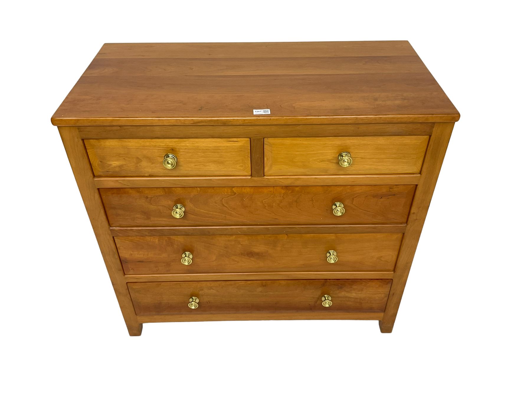 Knightman - cherrywood chest, fitted with two short and three long drawers, with panelled sides on square feet by Horace Knight workshop of Balk, Thirsk