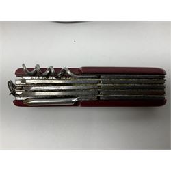 Fifteen folding/pocket knives including Swiss Army type knives with various number of blades, British army jack knife by J.H. Thompson Sheffield dated 1955 with broad arrow, promotional etc (15)