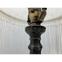 Art Deco style table lamp with a frosted glass shade with glass tassels, together with two other similar examples and another frosted glass shade
