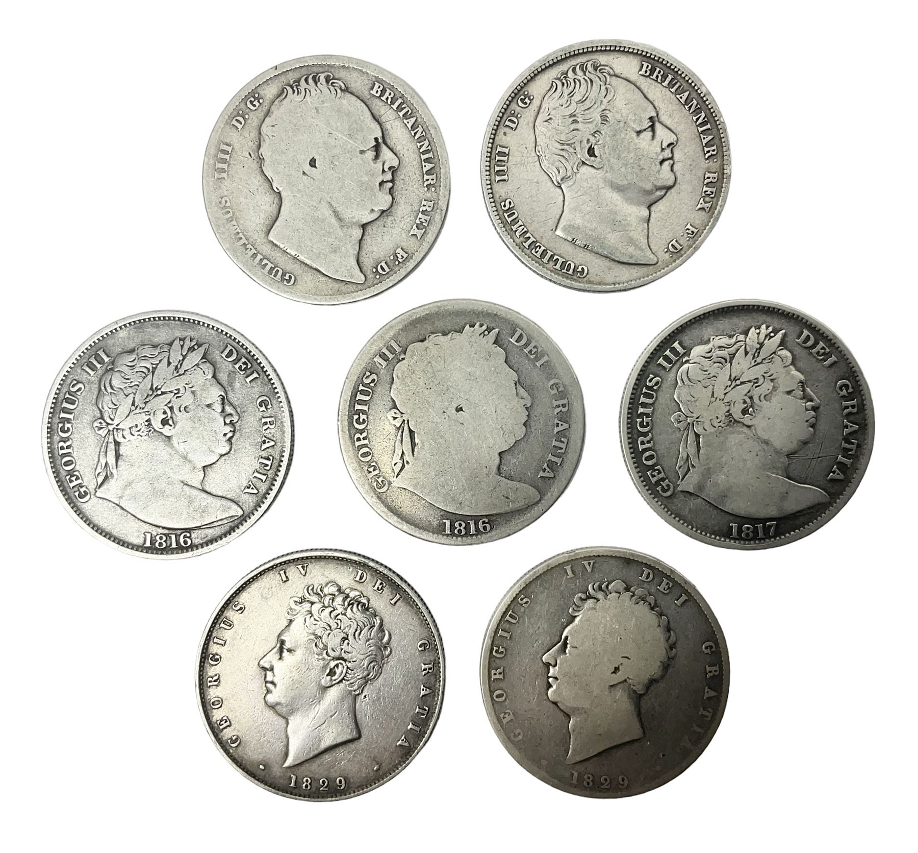 Approximately 95 grams of Great British pre 1920 silver half crown coins, including George III 1816, George IV 1829, William IIII 1836 etc
