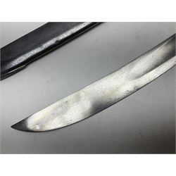 British 1796 Pattern Light Cavalry trooper's sword, the 84cm curving fullered blade stamped Hadley.1 to the back edge, steel hilt with knucklebow, D-shaped langets and leather grip; in polished steel scabbard stamped Osborn & Gunby Birmm. and W.R.16 ( ?16th Light Dragoons) with two suspension rings L100cm overall