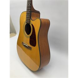 Fender model DG-20CE NAT semi-acoustic guitar with mahogany back and sides and spruce top, serial no. 03035336, L104cm, in fitted carrying case