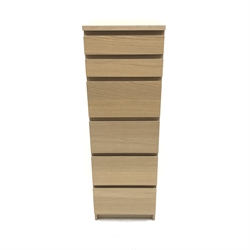 Ikea light oak pedestal vanity chest, six graduating drawers, plinth base, W41cm, H123cm, D49cm
