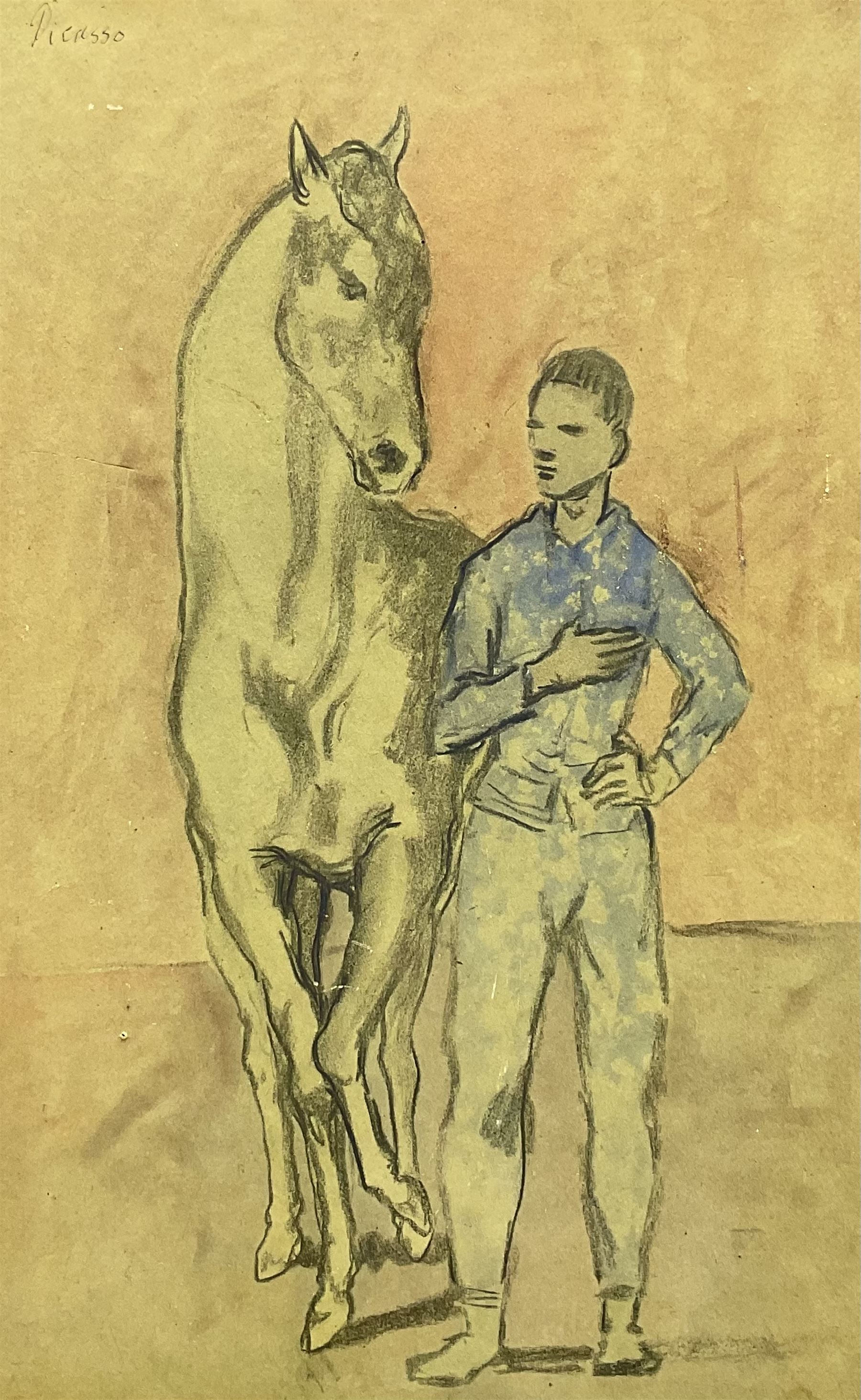 After Pablo Picasso (Spanish 1881-1973): Horse with a Youth in Blue, colour print pub c1955 by the Ganymed Press, London 50cm x 32cm