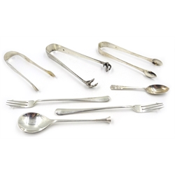  Georgian and later silver pairs sugar nips, pickle forks, etc 8oz  