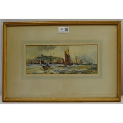  Frank Henry Mason (British 1875-1965): Scarborough - Shipping in the North and South Bays, pair watercolours heightened in white signed 10cm x 26cm & 11cm x 24cm (2)  DDS - Artist's resale rights may apply to this lot     