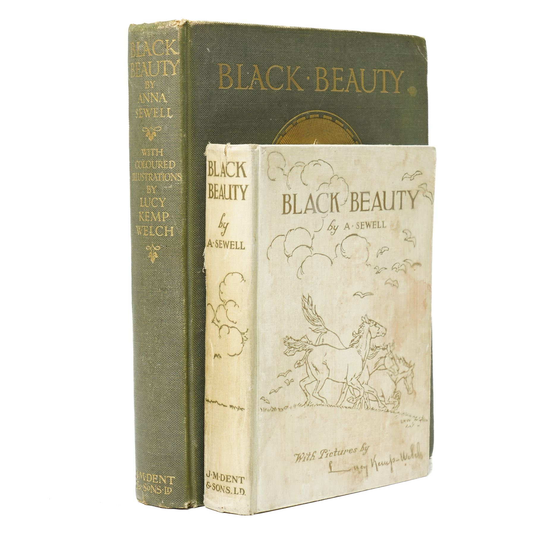 Sewell, Anna - 'Black Beauty' with tipped in coloured plates by Lucy Kemp-Welch, limited edition 224 of 600, signed by Lucy Kemp-Welch, green and gilt boards, published London 1915 by J.M. Dent & Sons Ltd and another copy of the work, unsigned (2)