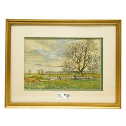 Albert Woods (British 1871-1944): Herding Sheep, watercolour signed 24cm x 36cm
