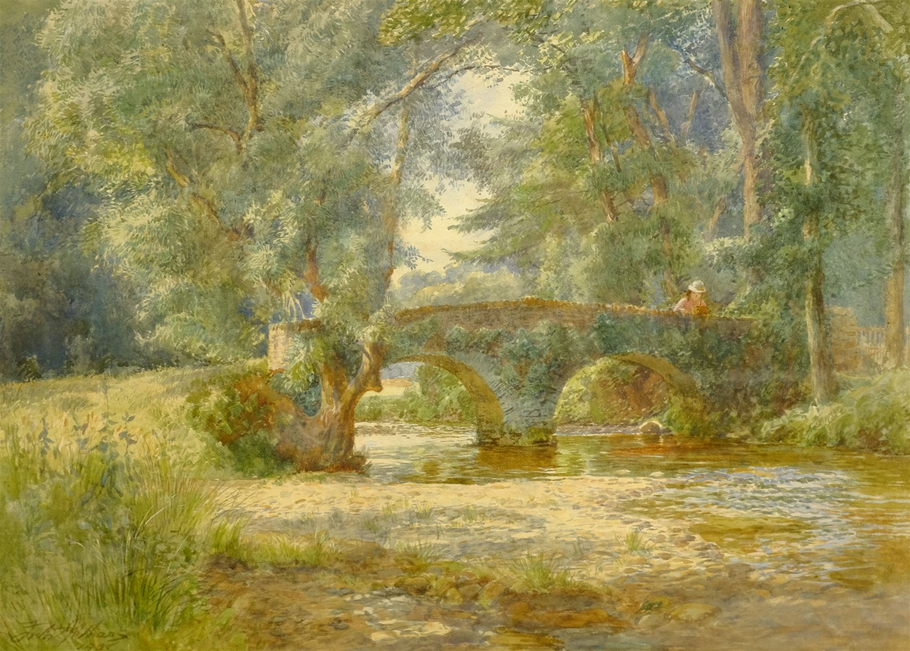  English School (Early 20th century): Packhorse Bridge Winsford Exmoor, watercolour indistinctly signed and dated 1907, 26cm x 36cm