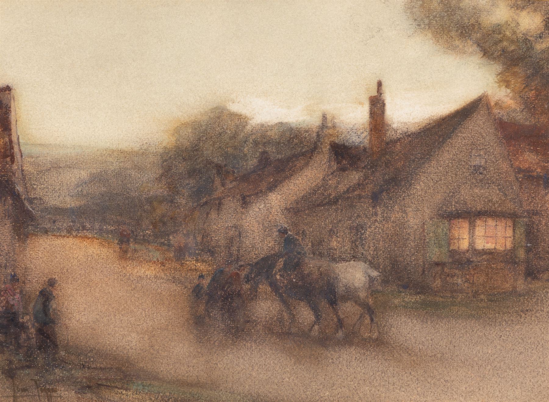 John Terris RSW  (Scottish 1865-1914): Horses Led at Twilight, watercolour signed 27cm x 37cm 