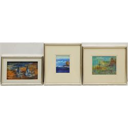 Madeleine Eyland (Belgian/British 1930-2021): Seascapes, three pastels signed, max 12cm x 20cm (3) 
Provenance: artist's studio collection. Marie-Madeleine Eyland (neé Legrain) was born in 1930 at Floriffoux, Belgium; she lived most of her life in Scarborough working as a nurse and an artist.