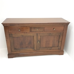 Grange cherrywood sideboard, one long and two short drawers above two cupboards, shaped platform base, W159cm, H97cm, D53cm