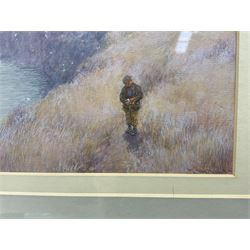 John White (Scottish 1851-1933): A Boy on a Coastal Path, watercolour and gouache signed 17.5cm x 28.5cm 