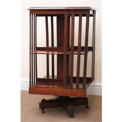  Edwardian inlaid mahogany revolving bookcase, W49cm, H87cm, D48cm  