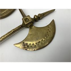 Ornamental cast-brass double-headed axe, together with another similar, H44cm