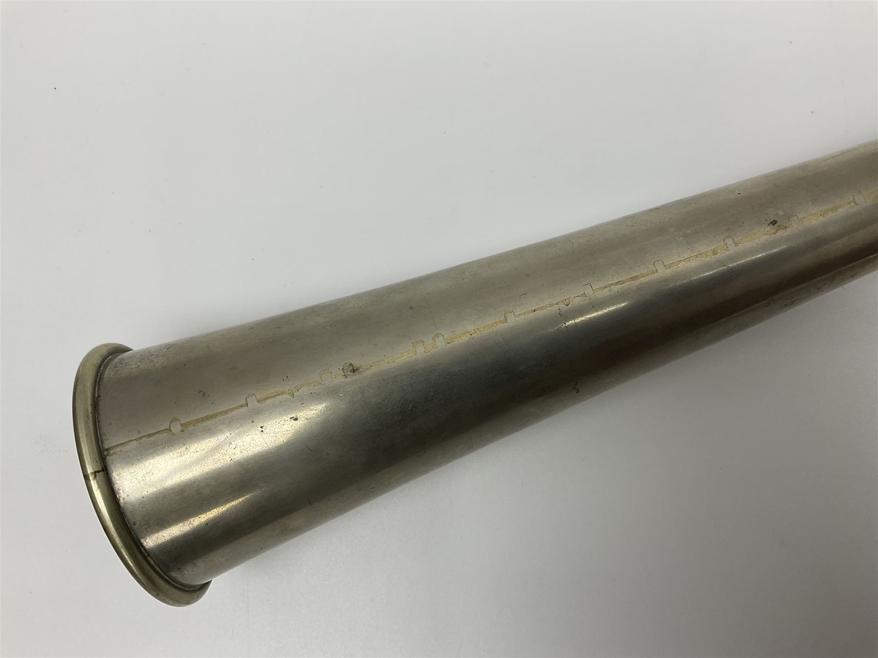 19th century telescopic hunting horn, the bell engraved 'The Beaufort', with makers mark Kohler & Son, makers, 61 Victoria Street, Westminster (from Covent garden) London, in a leather sheath, horn full extended L91cm 