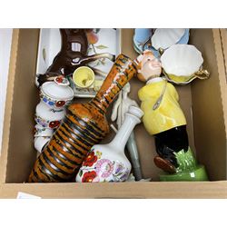 Quantity of ceramics, to include Royal Albert Old Country Roses coffee pot and large bowl, Villeroy & Boch, Wedgwood Majolica, Kalocsa of Hungary, Beswick Basset Hound, Herend of Hungary, mid century vase of tapering form with orange and black striped decoration, etc in three boxes