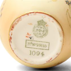 Royal Worcester two handled baluster vase painted with roses H19cm date code 1898, Worcester blush ivory pot pourri decorated with flowers, two blush ivory jugs, a similar vase H15cm and a miniature loving cup