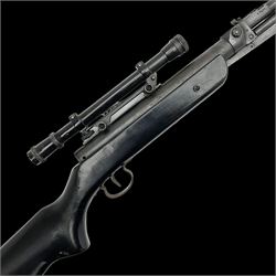 Model 322 .177 air rifle with under lever action, black painted stock and telescopic sight, No.13480 L110cm overall