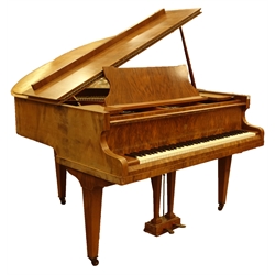  19th century 'John Broadwood' figure walnut cased baby grand piano, iron framed and overstrung, on three square tapering supports, L134cm, W145cm, H93cm  