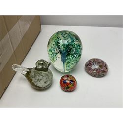 Sanders and Wallace glass paperweight, together with three other paperweights and a collection of glassware, in two boxes