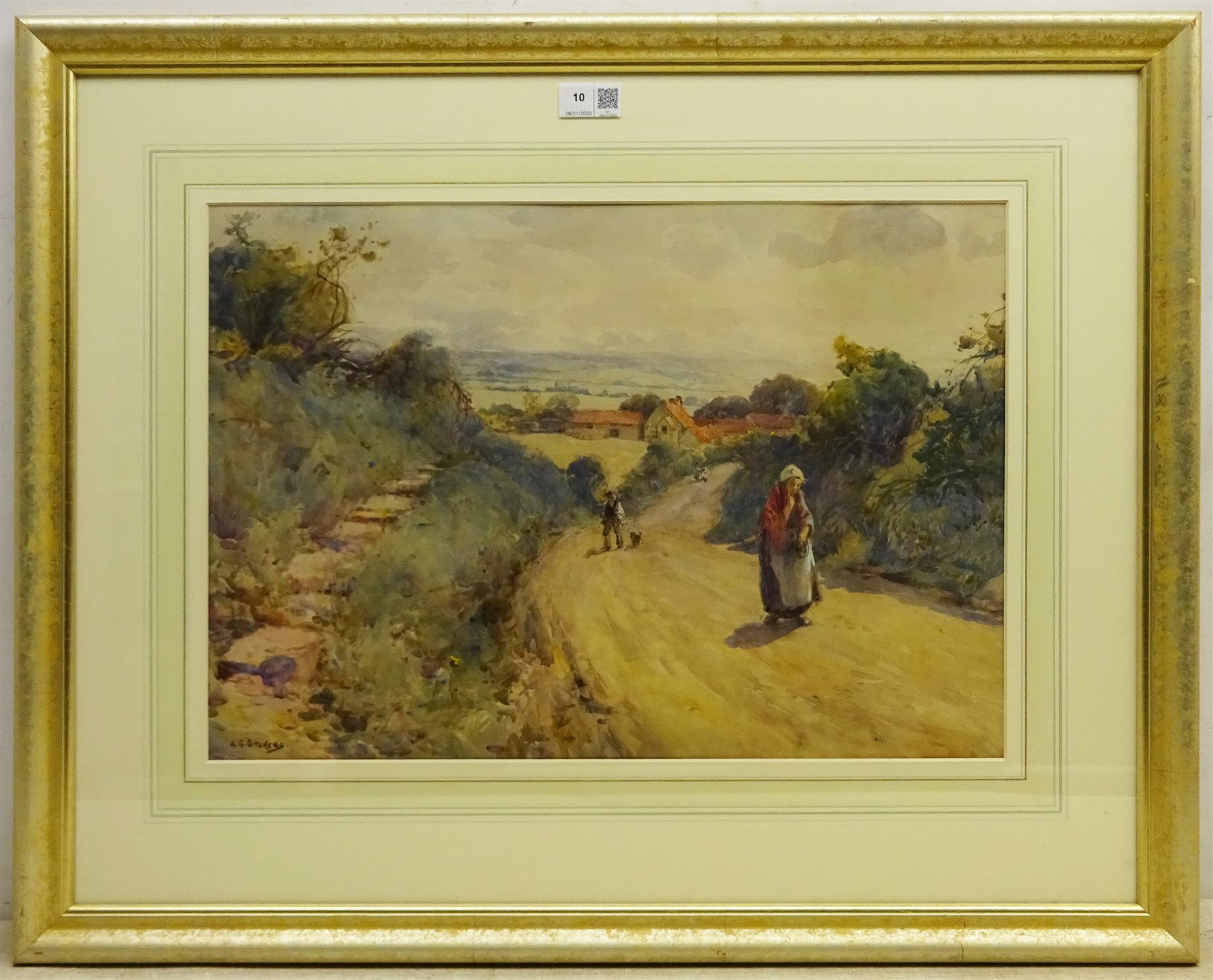 Albert George Stevens (Staithes Group 1863-1925): Figures on a Yorkshire Lane, watercolour signed 35cm x 49cm