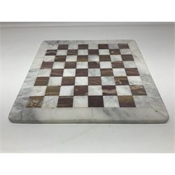 Marble chess board, the board having pink and white marble squares, W31cm