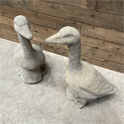 Pair of cast stone garden geese