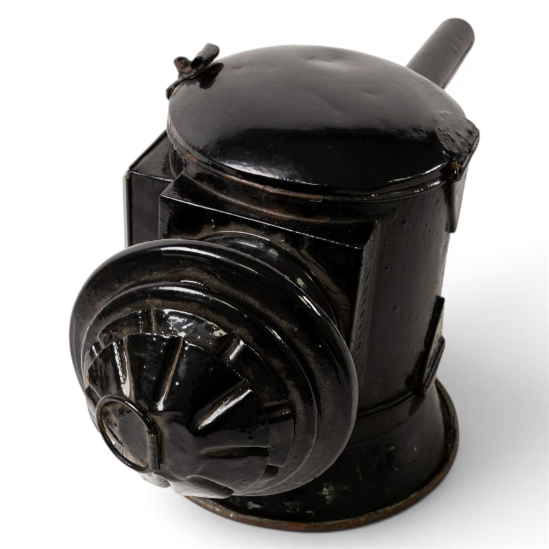 Shanks (London) - good pair of silver plated and toleware carriage lamps, gilded circular housing, bevelled side glass, maker engraved to candle mount