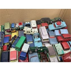 Corgi - over forty unboxed and playworn die-cast models including Simon Snorkel, Big Bedford Tractor Unit, Carrimore Mk.IV Transporter, Jeep FC-150,  Land Rover with pony trailer, James Bond Aston Martin DB5 etc; and quantity of other die-cast models by Lesney etc