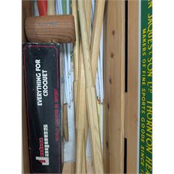 Jaques croquet set, with four mallets, stakes and balls in wooden carry case