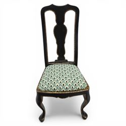 Pair of ebonised and parcel-gilt Queen Anne design side chairs
