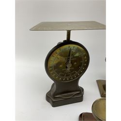 Salter's letter balance, Salter's letter balance No11, brass postal scales with postal rates displayed and one further scale (4)