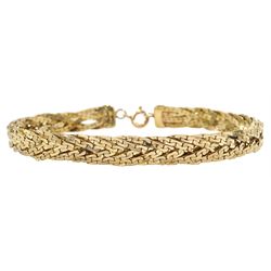 9ct gold flattened weave link bracelet, hallmarked