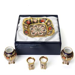 Royal Crown Derby Imari 1128 pattern square footed basket/dish, boxed, W23cm; together wit...