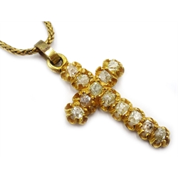  Victorian 18ct gold (tested) diamond cross pendant necklace, retailed by 'Eclese Jeweller & Watch Maker Cornhill', in original fitted presentation box  