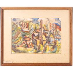 Rees Lewis Rees (British 20th Century): 'The Drawing Room Table' and 'The Saw Mill', two watercolours signed and indistinctly dated, 24cm x 33cm (2)