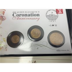 Commemorative coins and covers, including '80th Anniversary of the Battle of Britain' coin cover with Solomon Islands 2020 half dollar, 'Royal National Lifeboat Institution' coin cover with Alderney 2021 five pounds, 'Queen Elizabeth II's 95th Birthday' coin cover with Solomon Islands 2021 half dollar, other similar coin covers all in Harrington and Byrne folders, The Royal Mail 'HM The Queen's 95th Birthday' coin cover with 2021 five pounds and Queen Elizabeth II Isle of Man 2020 'Peter Pan' fifty pence coin collection in card folder