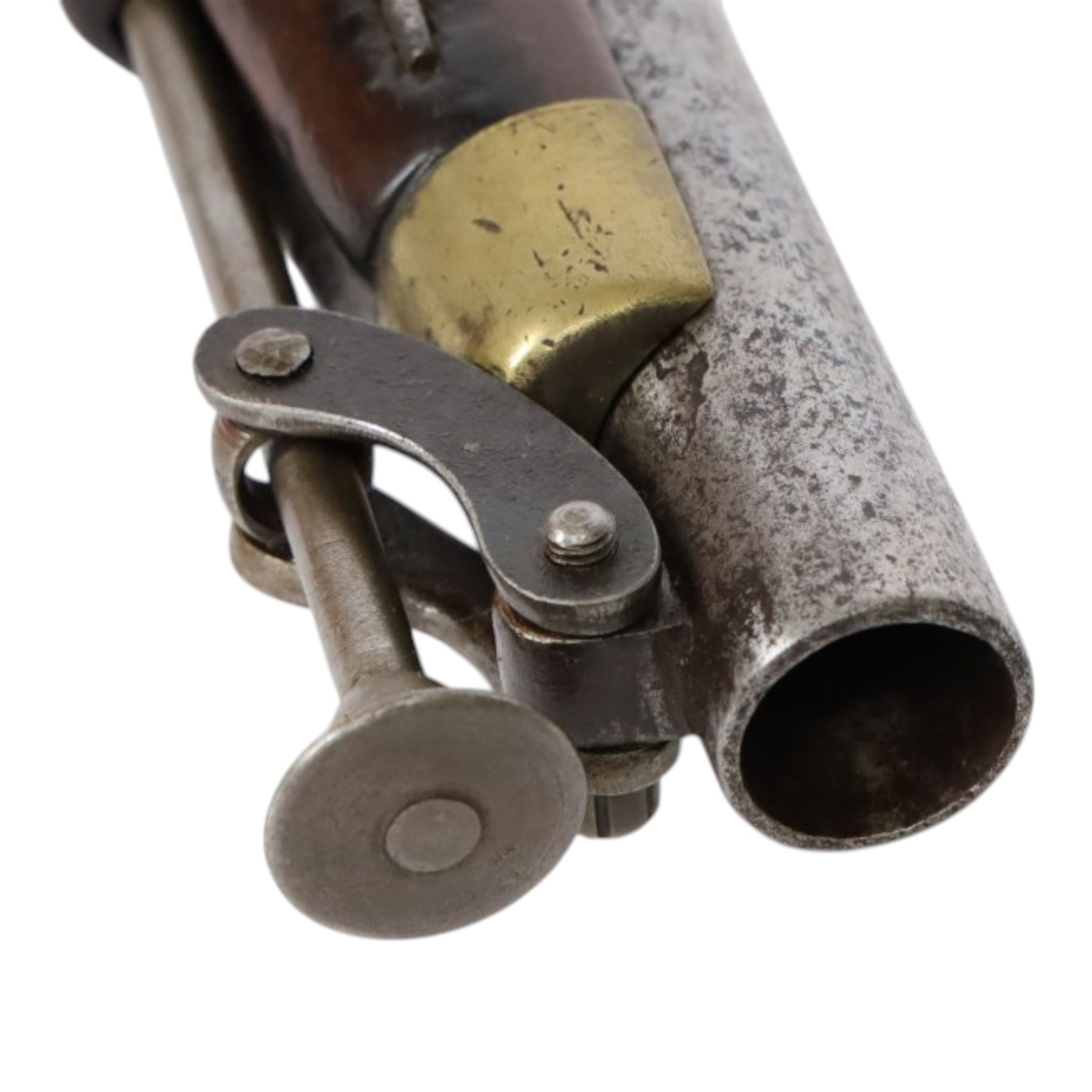 19th century Tower percussion pistol, with lock stamped 'Tower' and with crown over 'GR' cypher, with steel ram rod, walnut with brass butt plate, overall L38cm