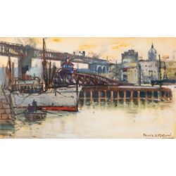 Frank Henry Mason (Staithes Group 1875-1965): 'Newcastle-on-Tyne - The Two Bridges', water...