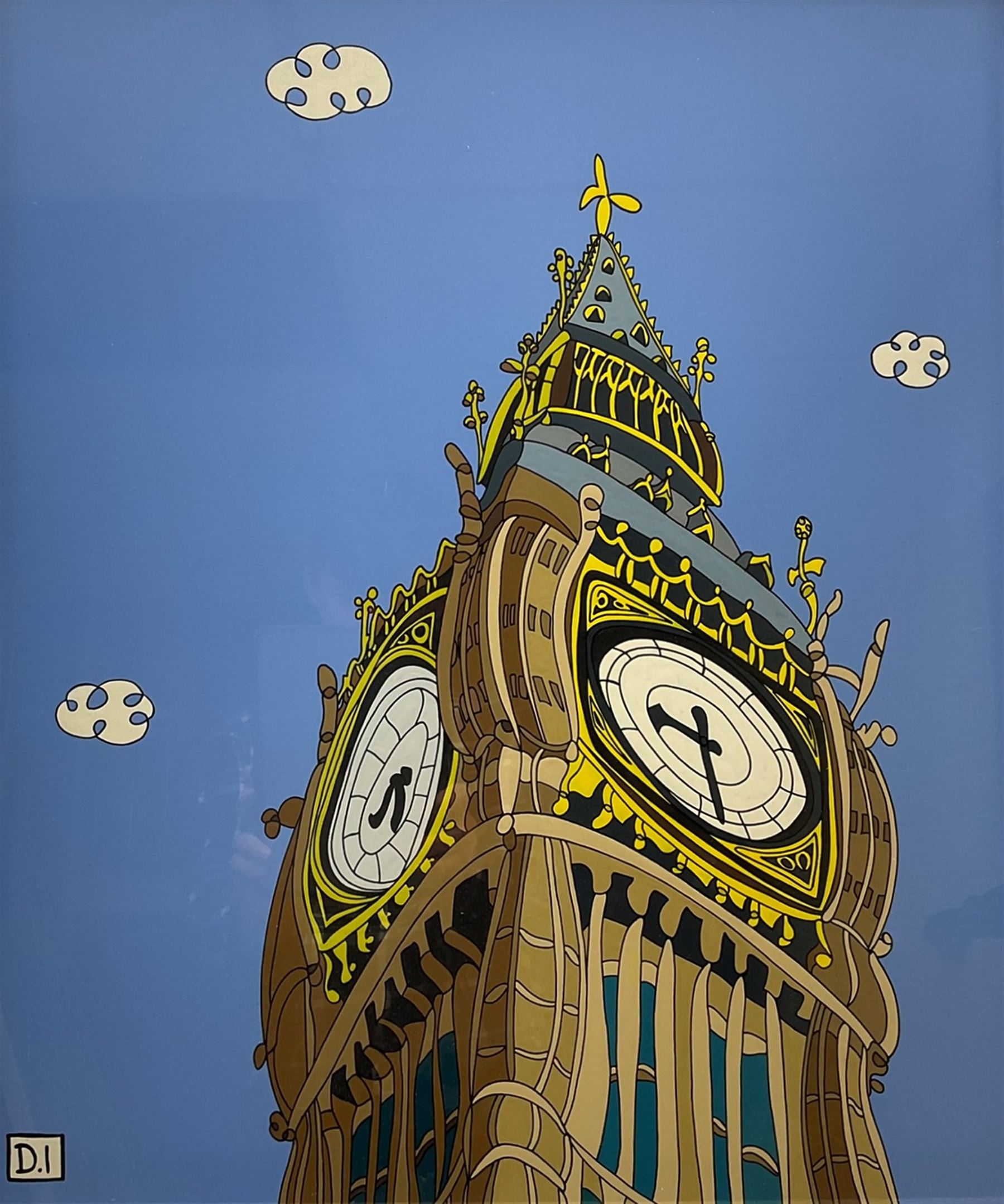 Dylan Izaak (British 1971-): Big Ben, oil on aluminium signed with initials 59cm x 49cm 
Provenance: purchased by the vendor from Whitewall Galleries